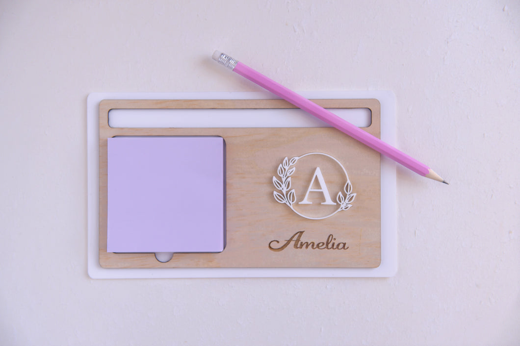 Personalised Sticky Note & Pen/Pencil Holder, Custom Gift Post-It Holder, Thank You Gift for Colleagues, Teachers, Sticky Note Holder